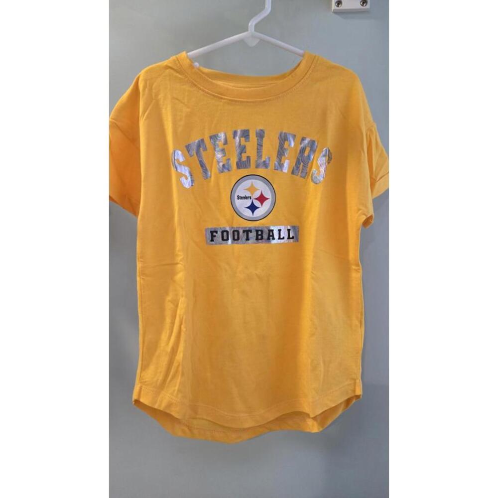 Girls Pittsburgh Steelers shirt size 8 New Iridescent Chrome Letters